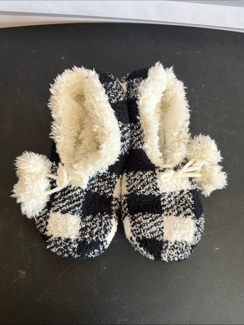 Cuddle Duds Cozy Black & Cream Women's Plush Slippers - Fuzzy Lined